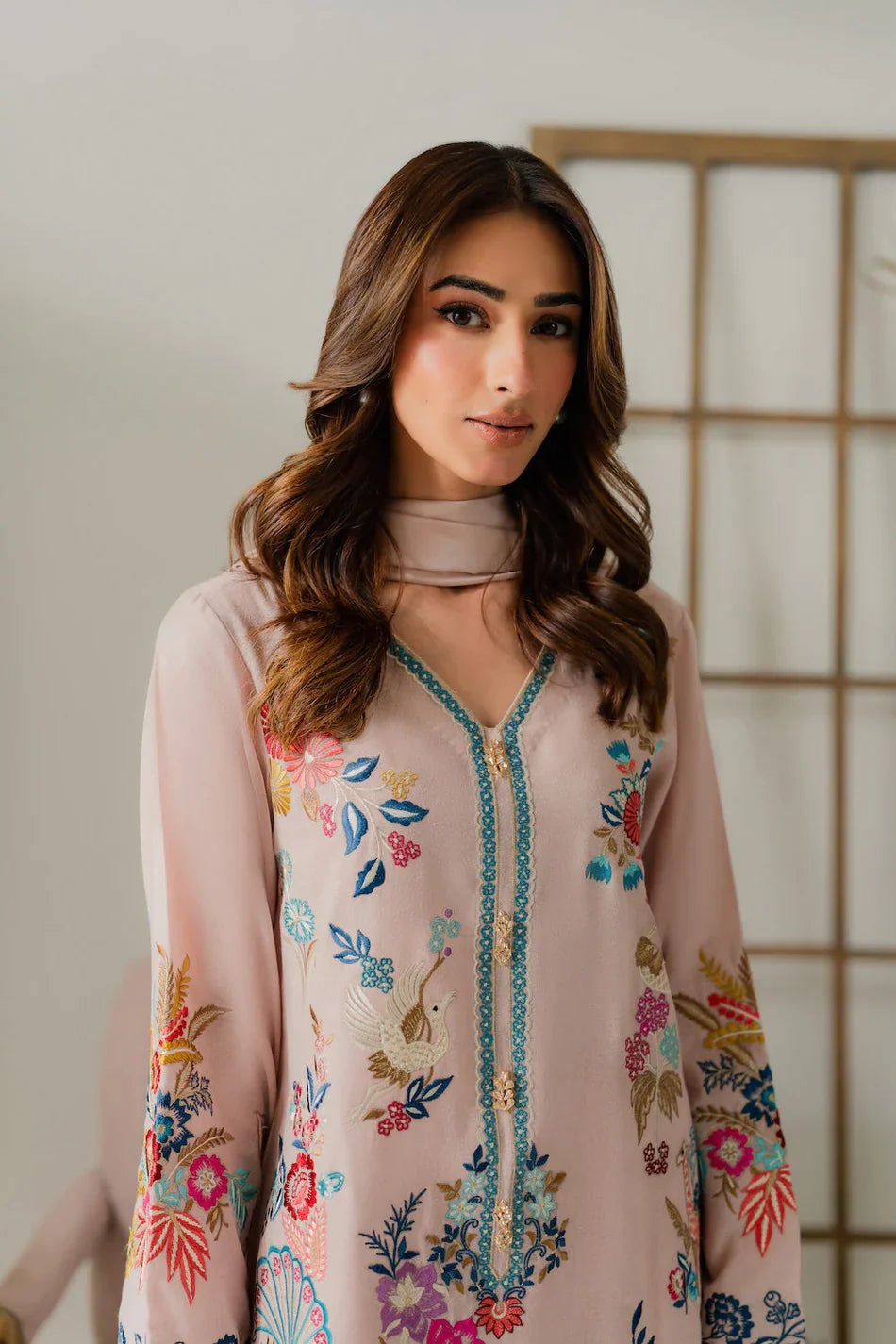 BATIK - 3PC DHANAK EMBROIDERED SHIRT WITH CHIFFON TYE AND DYE DUPATTA AND TROUSER - HZU2474