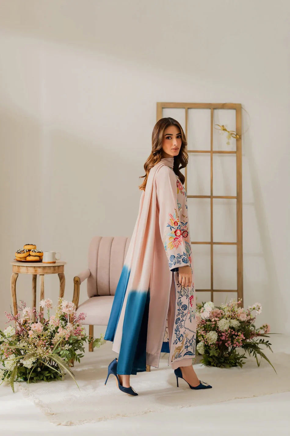 BATIK - 3PC DHANAK EMBROIDERED SHIRT WITH CHIFFON TYE AND DYE DUPATTA AND TROUSER - HZU2474