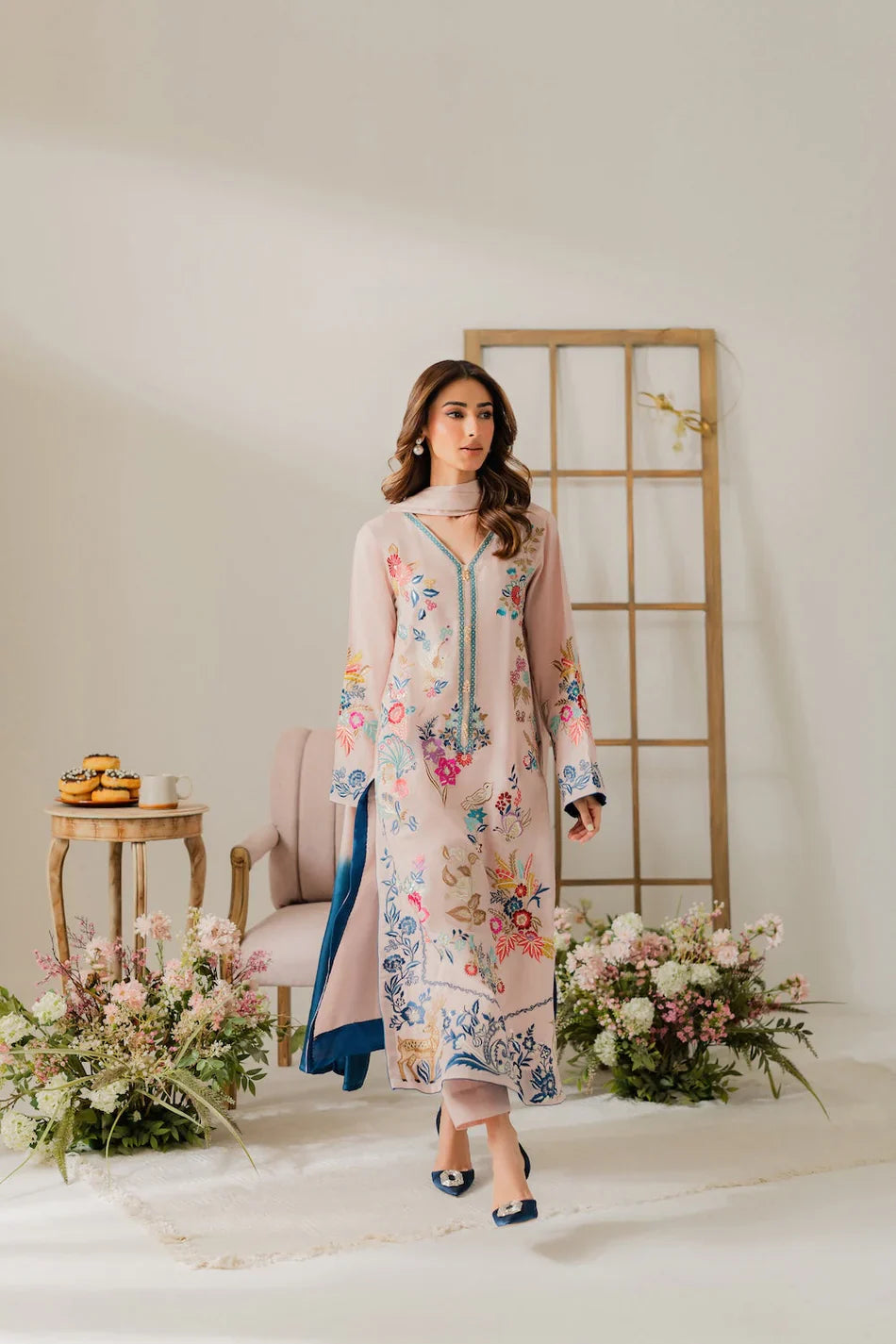 BATIK - 3PC DHANAK EMBROIDERED SHIRT WITH CHIFFON TYE AND DYE DUPATTA AND TROUSER - HZU2474