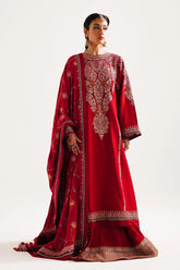 ZARA SHAH JAHAN - 3PC DHANAK EMBROIDERED SHIRT WITH DHANAK EMBROIDERED SHAWL AND TROUSER - HZG2448