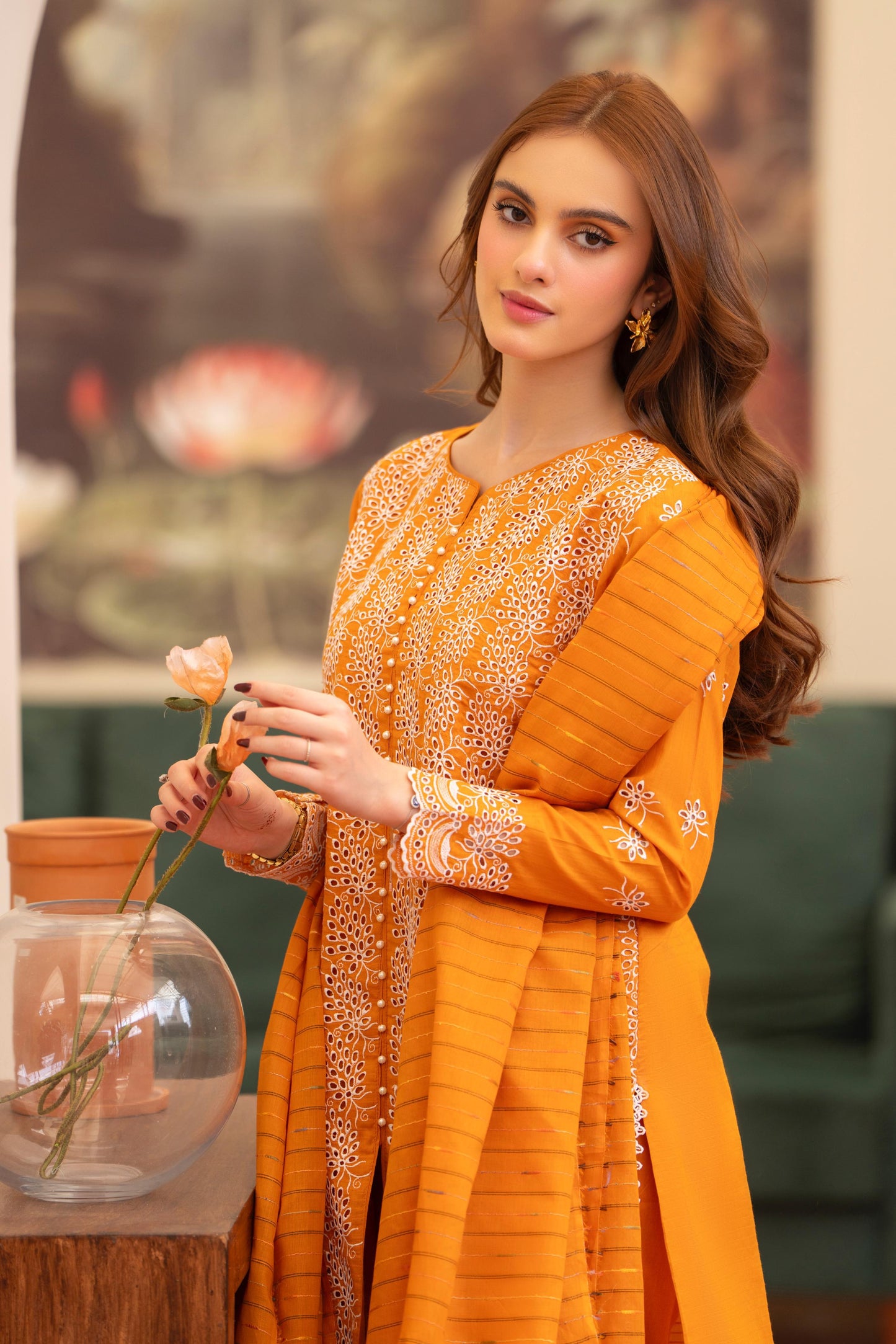 MIRAKHI - 3PC LAWN CHIKANKAARI EMBROIDERED SHIRT WITH LAWN TUBE SLUB DUPATTA AND TROUSER - HZG2261