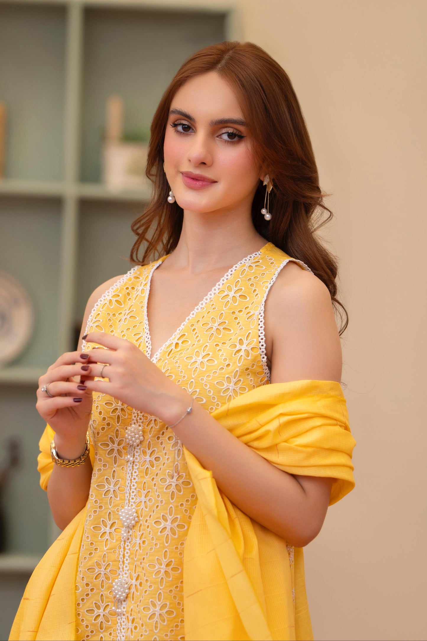 MIRAKHI - 3PC LAWN CHIKANKAARI EMBROIDERED SHIRT WITH LAWN TUBE SLUB DUPATTA AND TROUSER - HZG2259