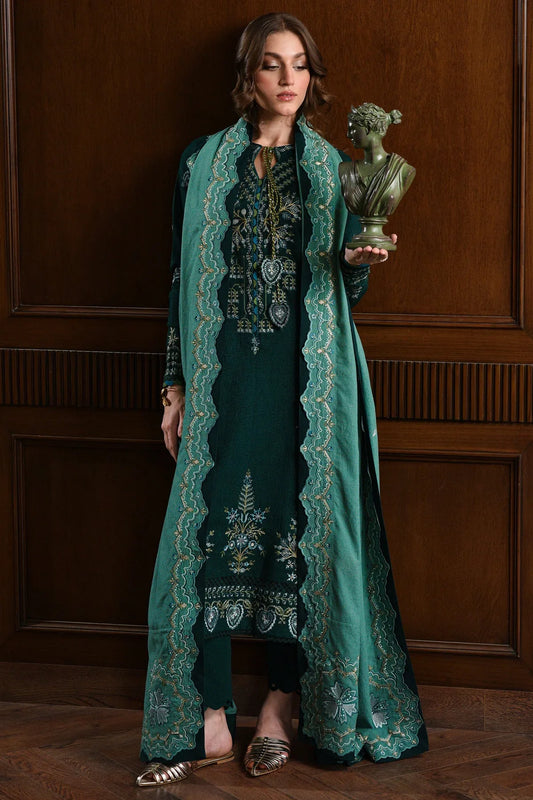 BATIK - 3PC KARANDI EMBROIDERED SHIRT WITH KARANDI EMBROIDERED SHAWL AND TROUSER - HZU2525