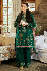 ZARA SHAH JAHAN - 3PC DHANAK EMBROIDERED SHIRT WITH TWILL PRINTED SHAWL AND TROUSER - HZG1672