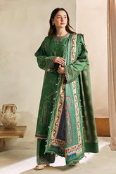 ZARA SHAH JAHAN - 3PC DHANAK EMBROIDERED SHIRT WITH TWILL PRINTED SHAWL AND TROUSER - HZG1474