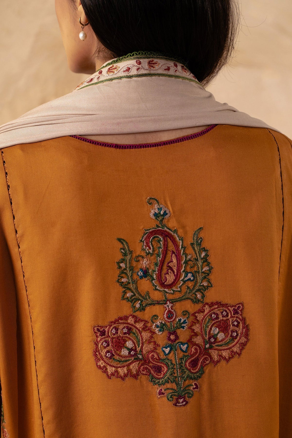 ZARA SHAHJAHAN - 3PC DHANAK EMBROIDERED SHIRT WITH DHANAK EMBROIDERED SHAWL AND TROUSER - HZG1380