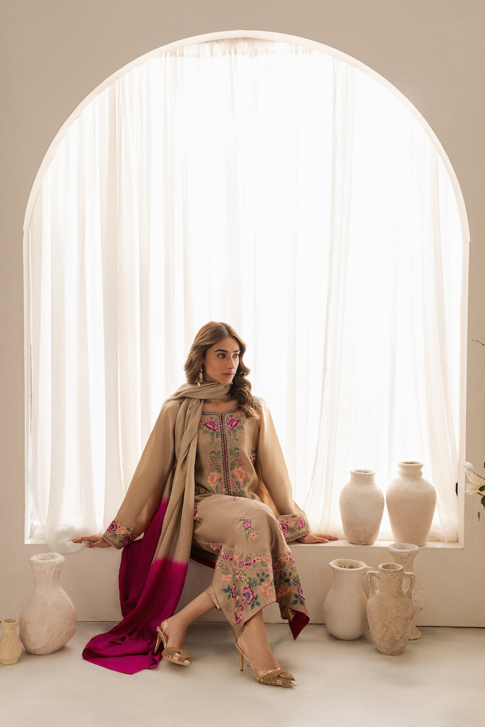 BATIK - 3PC DHANAK EMBROIDERED SHIRT WITH TYE & DYE CHIFFON DUPATTA AND TROUSER - HZG2109