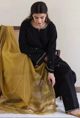 AISLING - 3PC DHANAK EMBROIDERED SHIRT WITH TWILL PRINTED SHAWL AND TROUSER - HZG1140