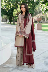 JAZMIN - 3PC DHANAK EMBROIDERED SHIRT WITH DHANAK EMBROIDERED SHAWL AND TROUSER - HZG2780