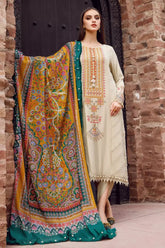 MARIA B - 3PC DHANAK EMBROIDERED SHIRT WITH TWILL PRINTED SHAWL AND TROUSER - HZG2346