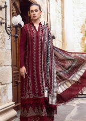 MARIA B - 3PC DHANAK EMBROIDERED SHIRT WITH TWILL PRINTED SHAWL AND TROUSER - HZG1482