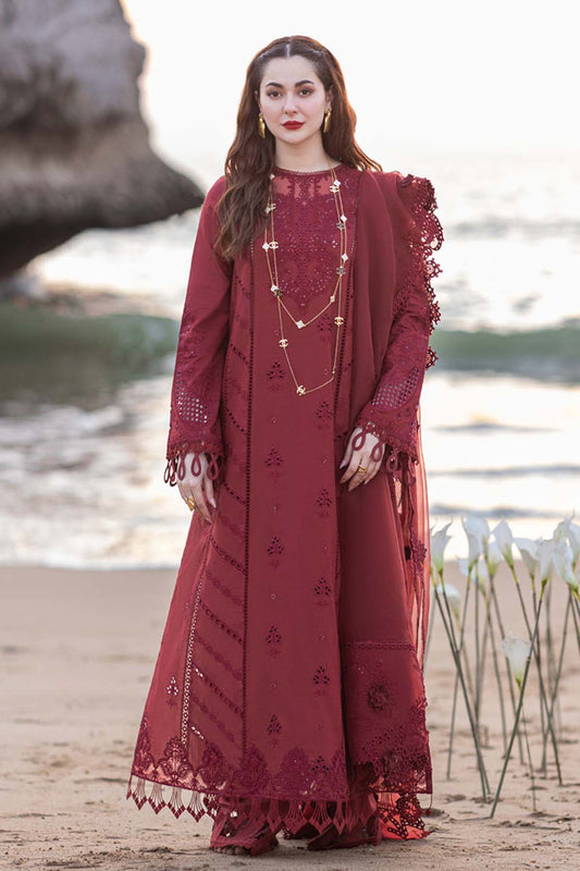 QALAMKAR - 3PC LAWN CHIKANKAARI EMBROIDERED SHIRT WITH ORGANZA EMBROIDERED DUPATTA AND TROUSER - HZG2134