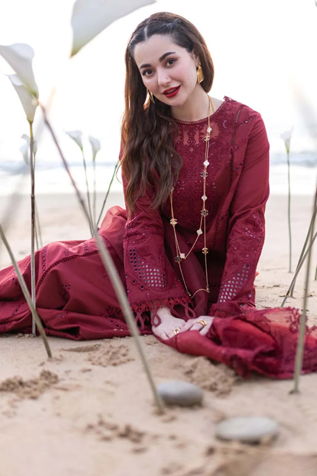 QALAMKAR - 3PC LAWN CHIKANKAARI EMBROIDERED SHIRT WITH ORGANZA EMBROIDERED DUPATTA AND TROUSER - HZG2134