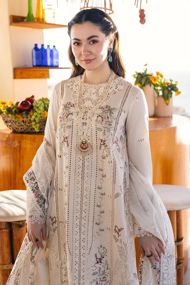 QALAMKAR - 3PC LAWN CHIKANKAARI EMBROIDERED SHIRT WITH ORGANZA EMBROIDERED DUPATTA AND TROUSER - HZG2188