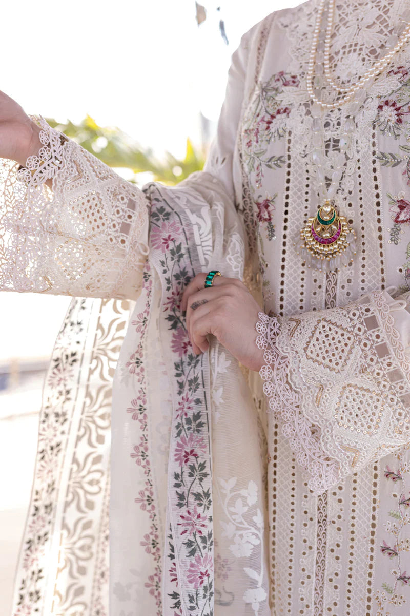 QALAMKAR - 3PC LAWN CHIKANKAARI EMBROIDERED SHIRT WITH ORGANZA EMBROIDERED DUPATTA AND TROUSER - HZG2188
