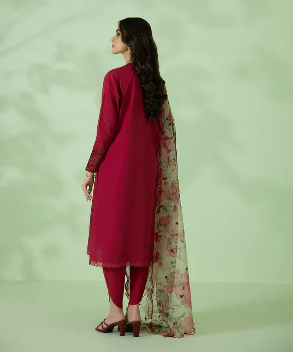 SAPPHIRE - 3PC DHANAK EMBROIDERED SHIRT WITH PRINTED DUPATTA & TROUSER - HZG1245