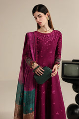 JAZMIN - 3PC LAWN EMBROIDERED FROCK WITH MANAAR PRINTED DUPATTA AND TROUSER - HZG3004