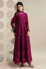 JAZMIN - 3PC LAWN EMBROIDERED FROCK WITH MANAAR PRINTED DUPATTA AND TROUSER - HZG3004