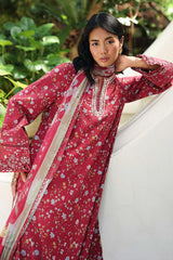 QALAMKAR - 3PC LAWN PRINTED SHIRT WITH SILK PRINTED DUPATTA AND TROUSER - HZG2915
