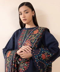 SAPPHIRE - 3PC KHADDAR EMBROIDERED SHIRT WITH TWILL PRINTED SHAWL AND TROUSER - HZG1846