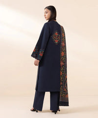 SAPPHIRE - 3PC KHADDAR EMBROIDERED SHIRT WITH TWILL PRINTED SHAWL AND TROUSER - HZG1846