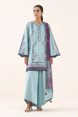 SAPPHIRE - 3PC DHANAK EMBROIDERED SHIRT WITH TWILL PRINTED SHAWL AND TROUSER - HZU2489