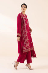 SAPPHIRE - 3PC DHANAK EMBROIDERED SHIRT WITH DHANAK EMBROIDERED SHAWL AND TROUSER - HZG1925