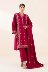 SAPPHIRE - 3PC DHANAK EMBROIDERED SHIRT WITH DHANAK EMBROIDERED SHAWL AND TROUSER - HZG1925