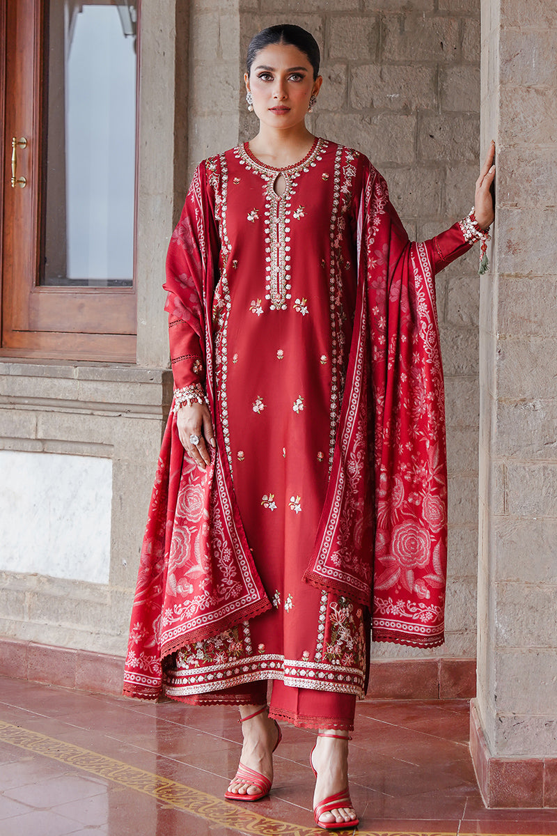 CROSS STITCH - 3PC DHANAK EMBROIDERED SHIRT WITH TWILL PRINTED SHAWL AND TROUSER - HZG1929