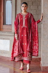 CROSS STITCH - 3PC DHANAK EMBROIDERED SHIRT WITH TWILL PRINTED SHAWL AND TROUSER - HZG1929