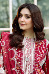 BIN ILYAS - 3PC LAWN EMBROIDERED SHIRT WITH KHADI NET EMBROIDERED DUPATTA AND TROUSER - HZG2685