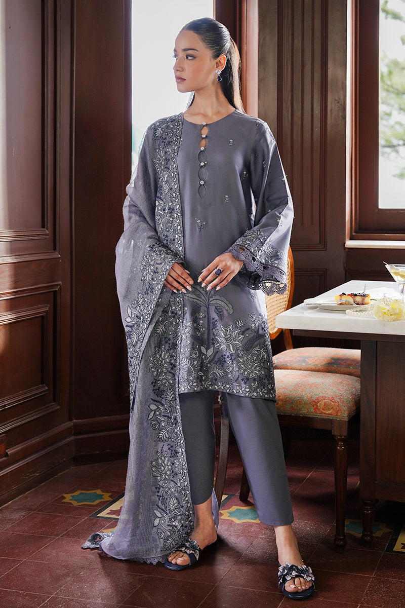 CROSS STITCH - 3PC DHANAK EMBROIDERED SHIRT WITH DHANAK EMBROIDERED SHAWL AND TROUSER - HZG1936
