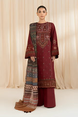 SAPPHIRE - 3PC DHANAK EMBROIDERED SHIRT WITH TWILL PRINTED SHAWL AND TROUSER - HZG2378