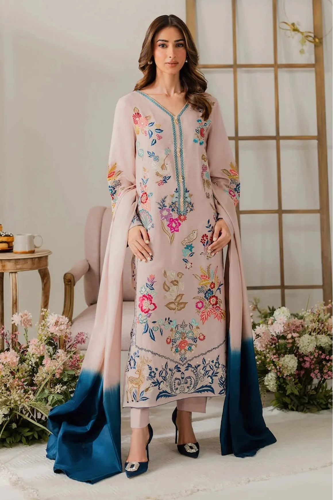 MIRANA - 3PC LAWN EMBROIDERED SHIRT WITH CHIFFON TYE AND DYE DUPATTA AND TROUSER - HZG2655
