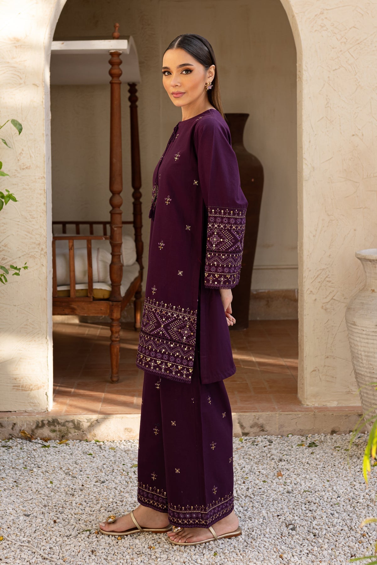 BATIK - 2PC DHANAK SEQUIN EMBROIDERED SHIRT AND SEQUIN EMBROIDERED TROUSER - HZG2009