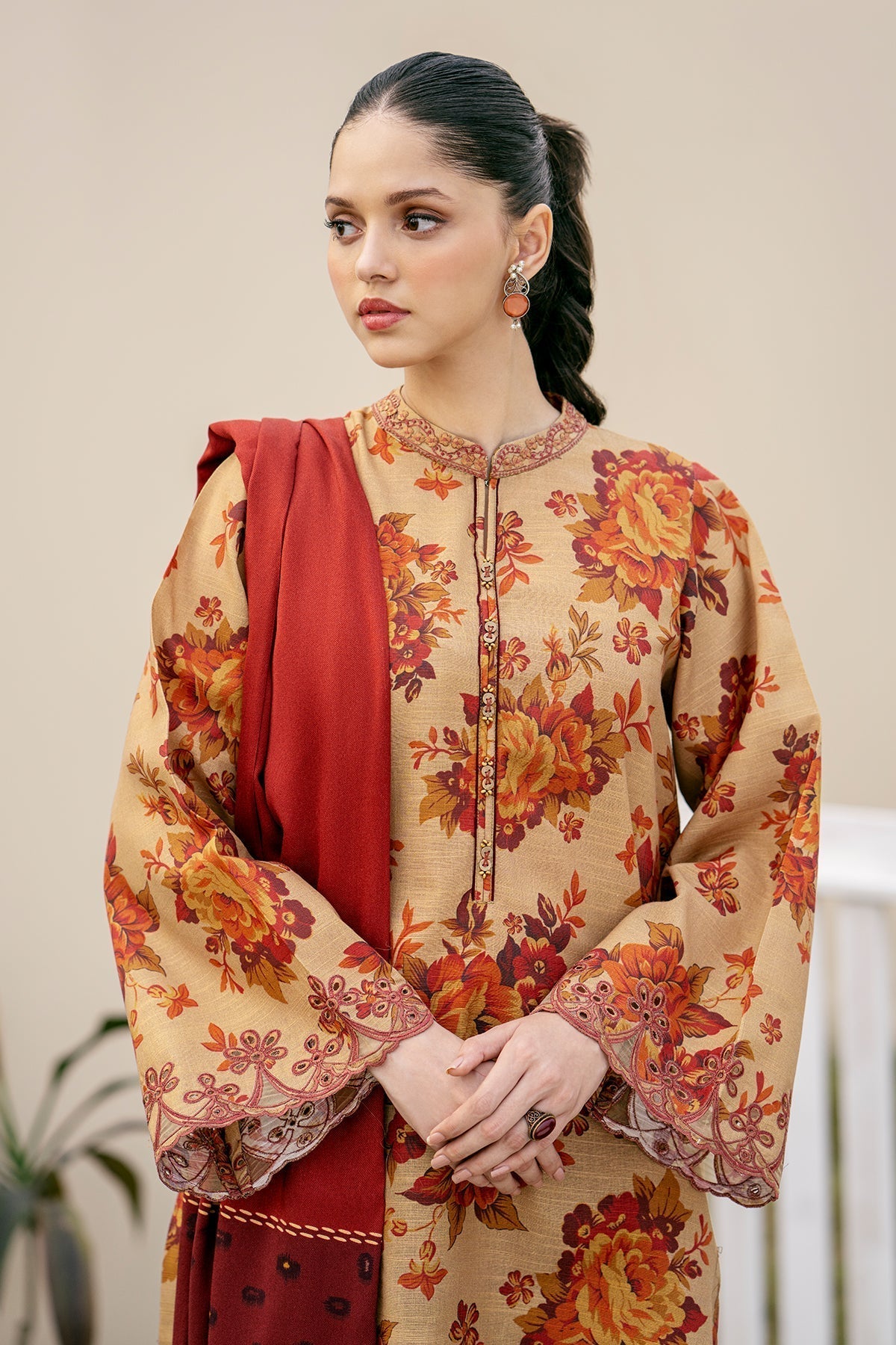 BAROQUE - 3PC KHADDAR PRINTED SHIRT WITH KHADDAR PRINTED DUPATTA AND TROUSER - HZG1458