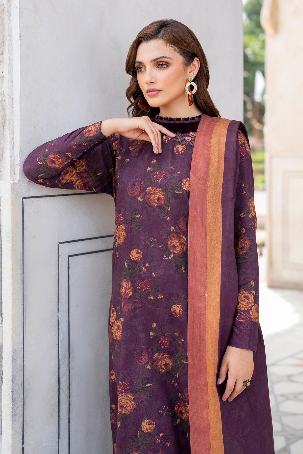 BAROQUE - 3PC KARANDI PRINTED SHIRT WITH PRINTED DUPATTA AND TROUSER - HZG1865