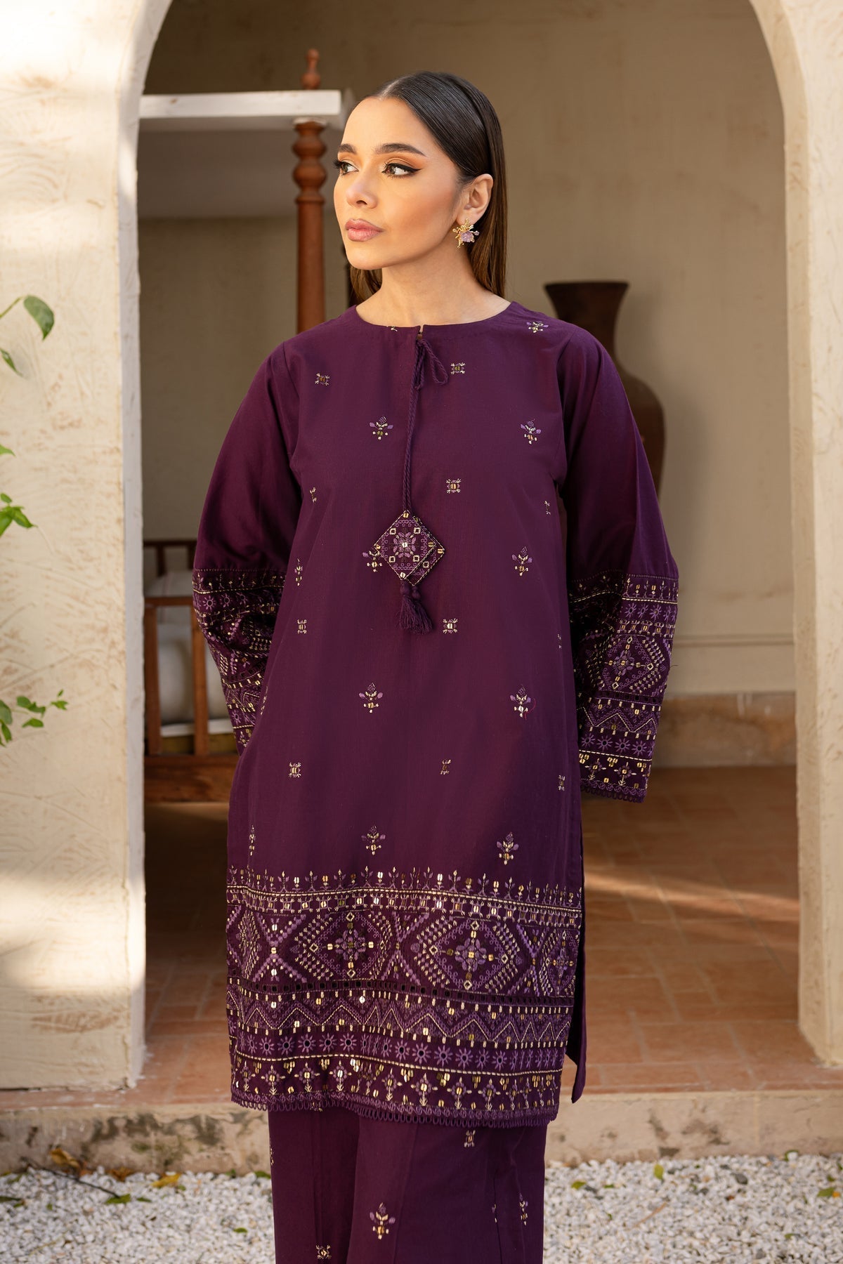 BATIK - 2PC DHANAK SEQUIN EMBROIDERED SHIRT AND SEQUIN EMBROIDERED TROUSER - HZG2009