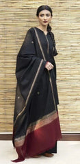 AISLING - 3PC DHANAK EMBROIDERED SHIRT WITH PRINTED TWILL PRINTED SHAWL AND TROUSER - HZG1053