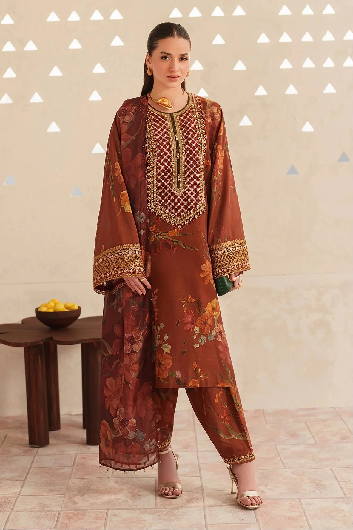 BAROQUE - 3PC LAWN PRINTED SHIRT WITH SILK PRINTED DUPATTA AND TROUSER - HZG2929