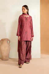 IZNIK - 3PC DHANAK EMBROIDERED SHIRT WITH TWILL PRINTED SHAWL AND TROUSER - HZG2393