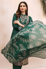 JAZMIN - 3PC DHANAK EMBROIDERED SHIRT WITH PASHMINA PRINTED SHAWL AND TROUSER - HZG1437