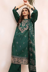 JAZMIN - 3PC DHANAK EMBROIDERED SHIRT WITH PASHMINA PRINTED SHAWL AND TROUSER - HZG1437