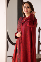 SOBIA NAZIR - 3PC DHANAK EMBROIDERED SHIRT WITH TWILL PRINTED SHAWL AND TROUSER - HZG1922
