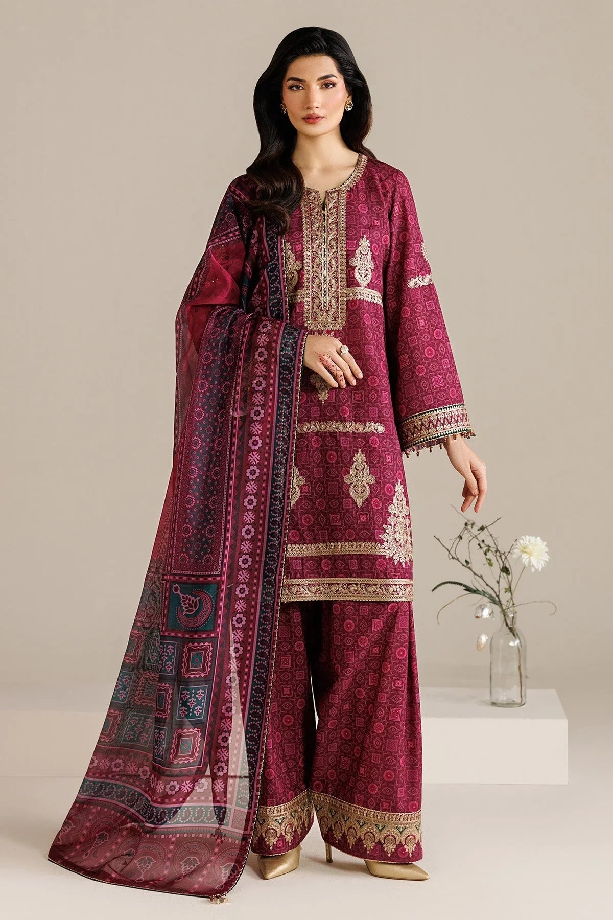 JAZMIN - 3PC LAWN PRINTED SHIRT WITH CHIFFON PRINTED DUPATTA AND TROUSER - HZG2917