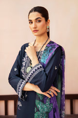 AFSANAH - 3PC DHANAK EMBROIDERED SHIRT WITH TWILL PRINTED SHAWL AND TROUSER - HZG2003