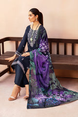 AFSANAH - 3PC DHANAK EMBROIDERED SHIRT WITH TWILL PRINTED SHAWL AND TROUSER - HZG2003