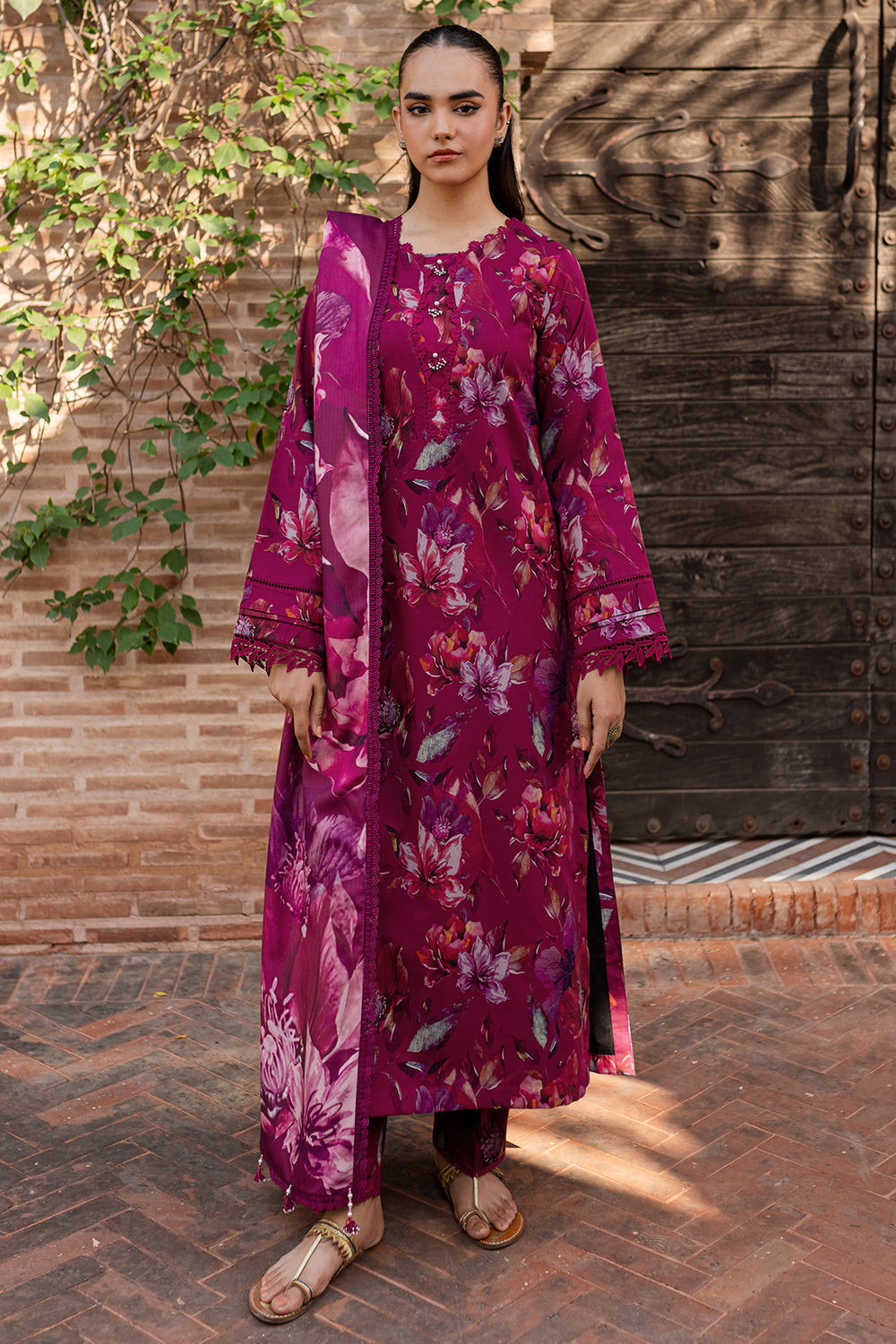 BAROQUE - 3PC KHADDAR PRINTED SHIRT WITH KHADDAR PRINTED DUPATTA AND TROUSER - HZU2553