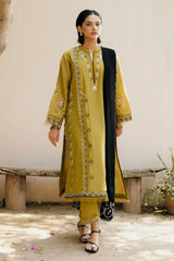 ZARA SHAH JAHAN - 3PC DHANAK EMBROIDERED SHIRT WITH DHANAK EMBROIDERED SHAWL AND TROUSER - HZG2327