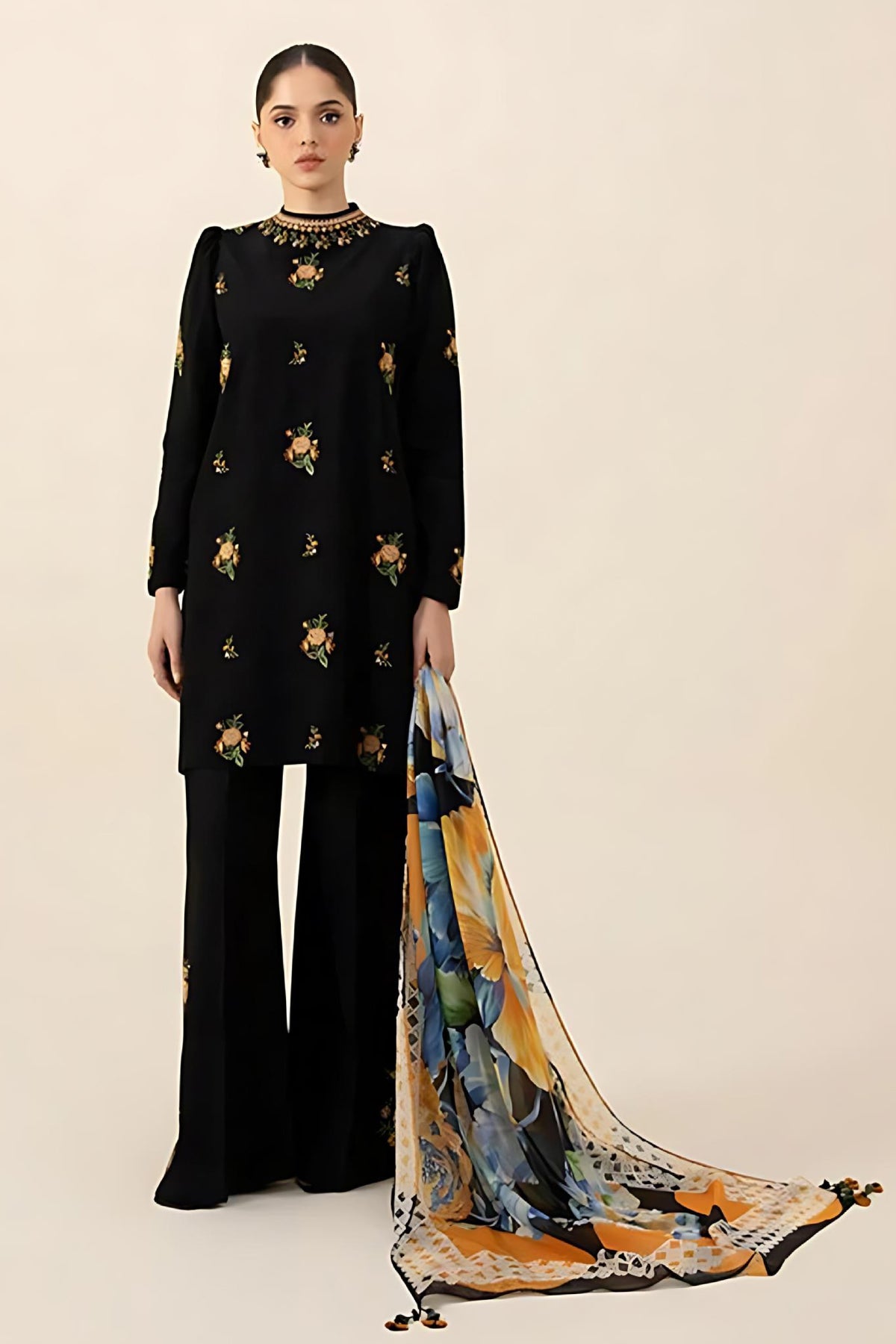 SAPPHIRE - 3PC LAWN EMBROIDERED SHIRT WITH MONAR PRINTED DUPATTA AND TROUSER - HZG1717